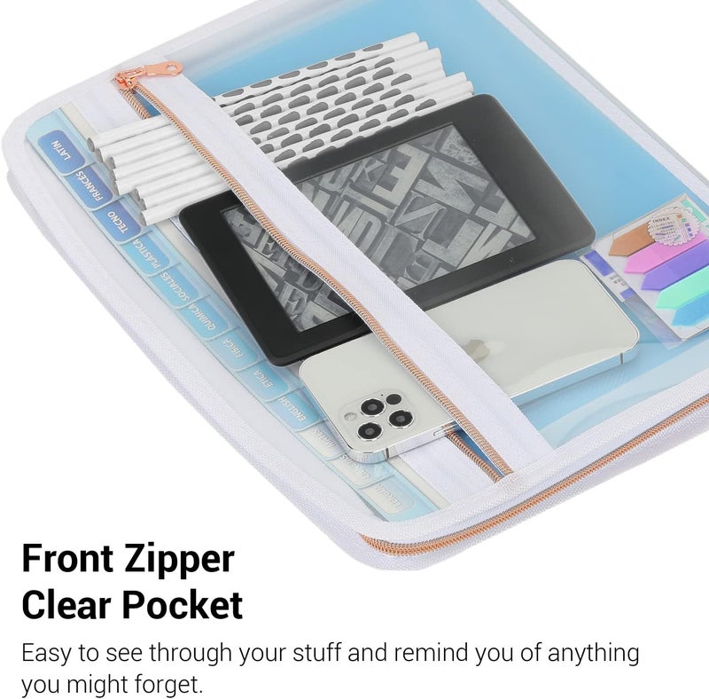 mukawa 13 Pocket Zippered Expanding File, Zippered Accordion File Organizer, Accordion Folder with Zipper for Documents Letter Size A4 Papers (Blue) - Image 3